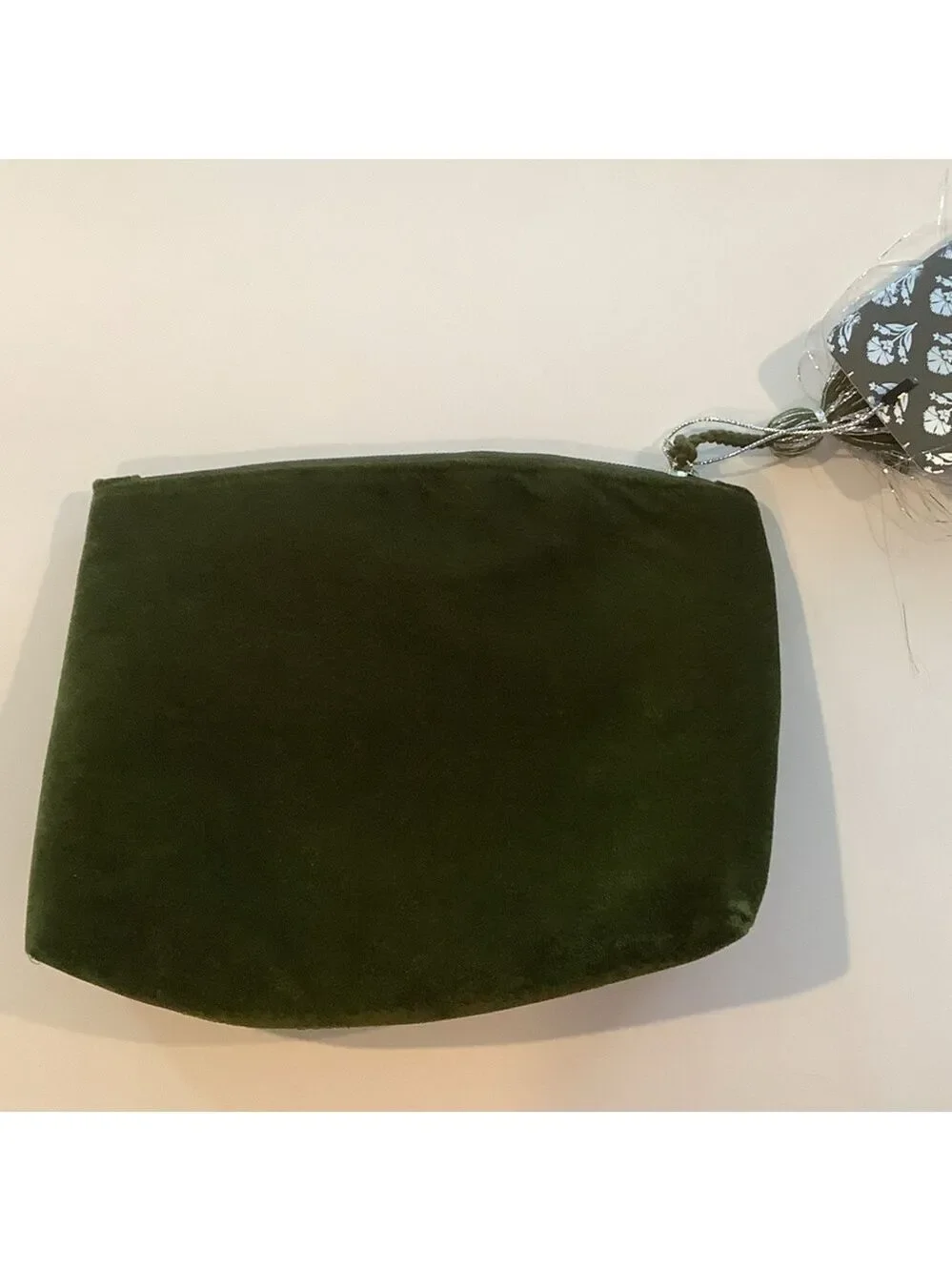 Martini Glass Green Velvet Beaded Cosmetic Pouch Bag New